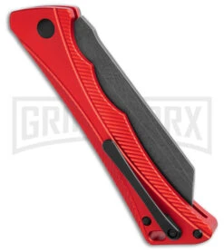 AKC Smarty Red W/Black Bolster Automatic Knife Reverse Tanto - Black SW Plain -Kershaw Store AKC Smarty Automatic Knife Red w Black Bolster 3.3in Black Stonewash BHQ 184758 hd side large