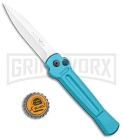 AKC X-treme ACE Light Blue Automatic Knife - Satin Plain -Kershaw Store AKC X treme Ace Auto Light Blue Satin BHQ 105418 jr bottlecap large