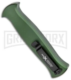 AKC X-treme EVO Green OTF Automatic Knife - Satin DE Dagger -Kershaw Store AKC X treme EVO OTF Auto Green Satin DE Dagger BHQ 134949 jr side 2 large