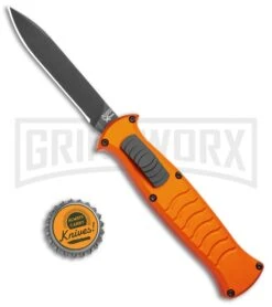 AKC X-treme EVO Orange OTF Automatic Knife - Black Plain -Kershaw Store AKC X treme EVO OTF Auto Orange Black BHQ 105416 jr bottlecap large