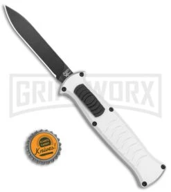 AKC X-treme EVO Silver OTF Automatic Knife - Black Plain -Kershaw Store AKC X treme EVO OTF Auto Silver Black BHQ 114658 jr bottlecap large