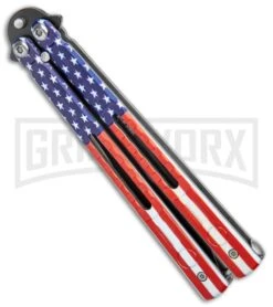 American Flag Balisong Butterfly Knife Black - Blade Pain -Kershaw Store American Flag Balisong Butterfly Black Blade BF 202 5 GX 37597 jr side large