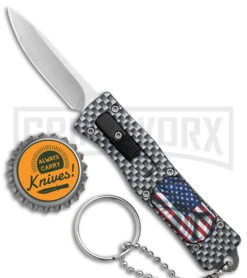 American Flag Mini Dog Tag Gray Carbon Fiber D/A OTF Auto Knife -Satin Plain -Kershaw Store American Flag Mini Dog Tag CF DA Auto Satin BHQ 175038 jr bottlecap large