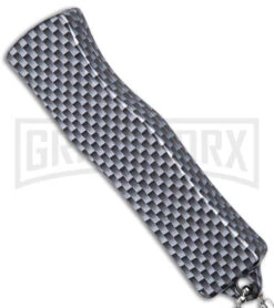 American Flag Mini Dog Tag Gray Carbon Fiber D/A OTF Auto Knife -Satin Plain -Kershaw Store American Flag Mini Dog Tag CF DA Auto Satin BHQ 175038 jr side large
