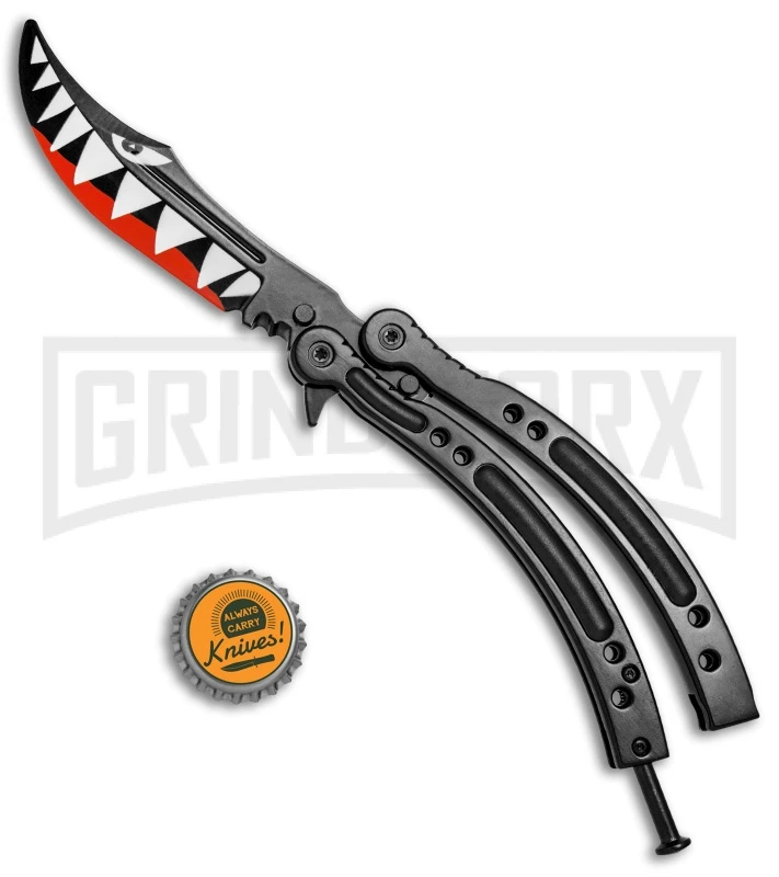 Andux CS Black Balisong Butterfly Trainer - Shark Bomber Plain 6 Andux CS Black Balisong Butterfly Trainer - Shark Bomber Plain - Image 4