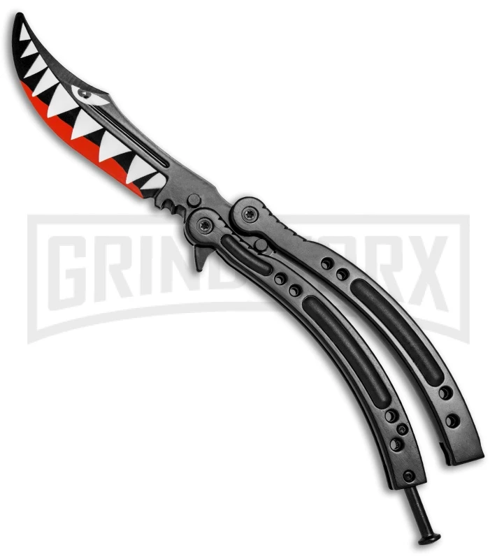 Andux CS Black Balisong Butterfly Trainer - Shark Bomber Plain 3 Andux CS Black Balisong Butterfly Trainer - Shark Bomber Plain