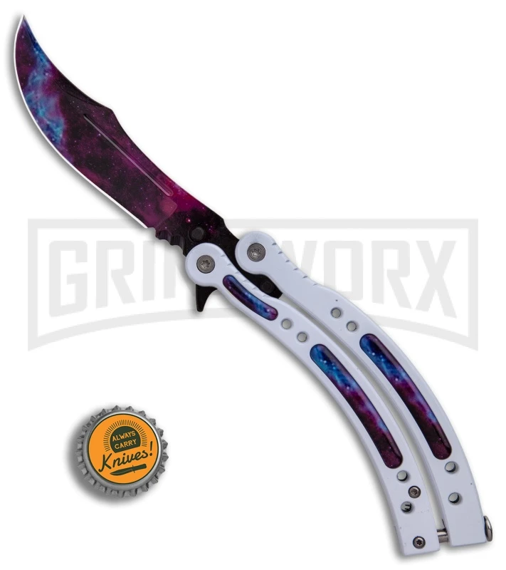 Andux CS Balisong White Butterfly Knife W/ Stardust Inlays - Bowie Stardust 6 Andux CS Balisong White Butterfly Knife W/ Stardust Inlays - Bowie Stardust - Image 4