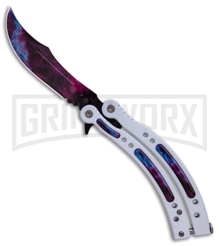 Andux CS Balisong White Butterfly Knife W/ Stardust Inlays - Bowie Stardust 3 Andux CS Balisong White Butterfly Knife W/ Stardust Inlays - Bowie Stardust