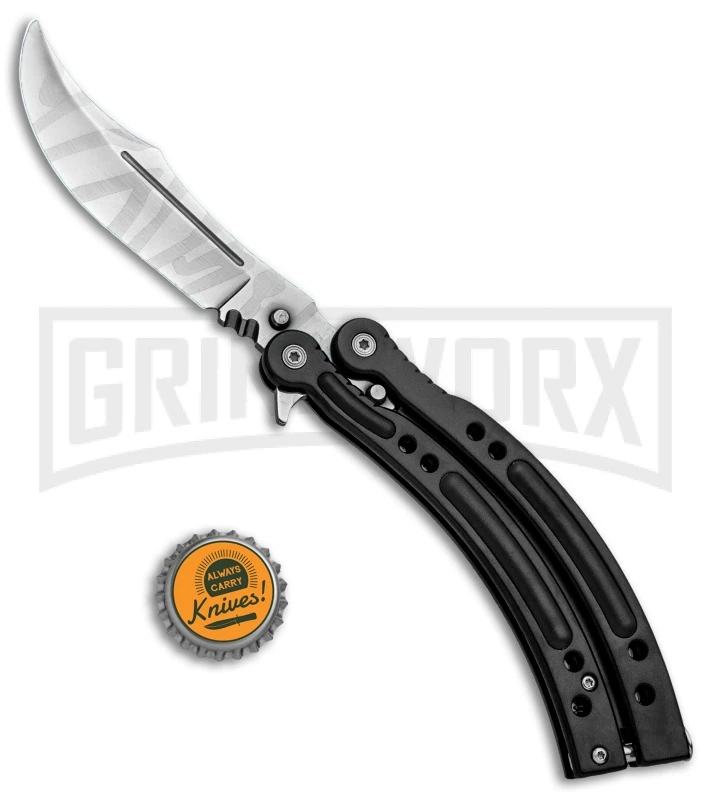 Andux CS Black Balisong Butterfly Knife W/ Black Inlays - Bowie Satin Plain 6 Andux CS Black Balisong Butterfly Knife W/ Black Inlays - Bowie Satin Plain - Image 4