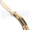 Andux CS Gold Balisong Butterfly Knife W/Black Inlays- Plain -Kershaw Store Andux CS Gold Balisong Butterfly Black Inlay Bowie Plain GX 35606 jr large