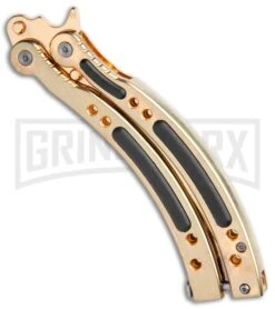 Andux CS Gold Balisong Butterfly Knife W/Black Inlays- Plain -Kershaw Store Andux CS Gold Balisong Butterfly Black Inlay Bowie Plain GX 35606 jr spine large