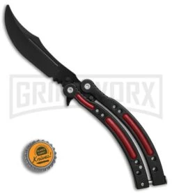 Andux CS Black/Red Balisong Butterfly Trainer - Black Plain -Kershaw Store Andux CS black red trainer black BP 24570 er bottlecap large