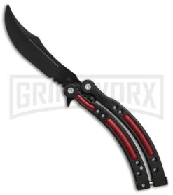 Andux CS Black/Red Balisong Butterfly Trainer - Black Plain