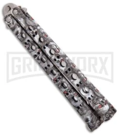 Andux Skull Fly Gray Butterfly Knife - Polished Bayo -Kershaw Store Andux Skull Fly Gray Butterfly Knife Polished Bayo GX 32722 er spine large