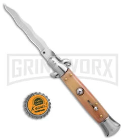 9" Anomaly Stiletto Red Marble Pearlex Automatic Knife - Satin Kriss -Kershaw Store Anomally 9in Stiletto Red Pearlex Bone Auto Satin Kriss BHQ 162125 jr bottlecap large