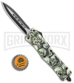 Atomic Defender Medium OTF Automatic Knife White/Green Skull - Two Tone Dagger -Kershaw Store Atomic Defender Dagger Skull OTF Auto TT GX 36264 jr bottlecap large