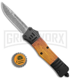 Atomic Defender Large Black/Sim OTF Automatic Knife - Drop Point Damascus Plain -Kershaw Store Atomic Defender Large OTF Auto Black Sim Wood Damascus DP GX 38993 jr bottlecap large