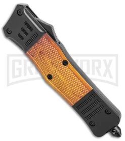 Atomic Defender Large Black/Sim OTF Automatic Knife - Drop Point Damascus Plain -Kershaw Store Atomic Defender Large OTF Auto Black Sim Wood Damascus DP GX 38993 jr spine large