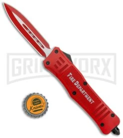 Atomic Defender Large OTF Automatic Knife Fire Dept. Red - Red Two-tone -Kershaw Store Atomic Defender Large OTF Auto Fire Department Red Red TT Dagger GX 37323 jr bottlecap large