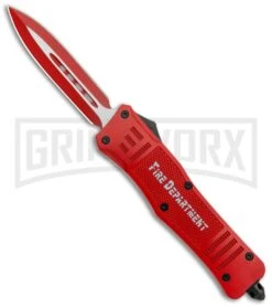 Atomic Defender Large OTF Automatic Knife Fire Dept. Red - Red Two-tone