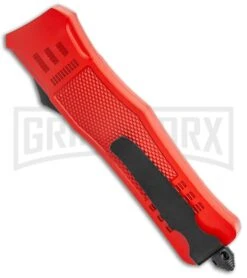 Atomic Defender Large OTF Automatic Knife Fire Dept. Red - Red Two-tone -Kershaw Store Atomic Defender Large OTF Auto Fire Department Red Red TT Dagger GX 37323 jr side large