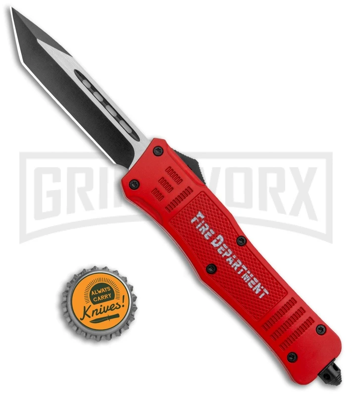 Atomic Defender Large OTF Automatic Knife Fire Dept. Red - Two Tone Tanto 7 Atomic Defender Large OTF Automatic Knife Fire Dept. Red - Two Tone Tanto - Image 5
