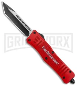 Atomic Defender Large OTF Automatic Knife Fire Dept. Red - Two Tone Tanto