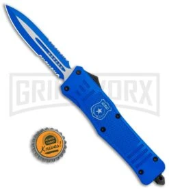 Atomic Defender Large OTF Automatic Knife Police Blue - 2 Tone Blue Dagger Serr -Kershaw Store Atomic Defender Large OTF Auto Police Blue Blue TT Dagger Serr GX 37325 jr bottlecap large