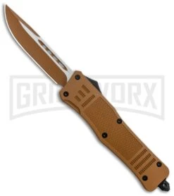 Atomic Defender Large OTF Automatic Knife Sand Brown - Brown Two Tone Drop Point