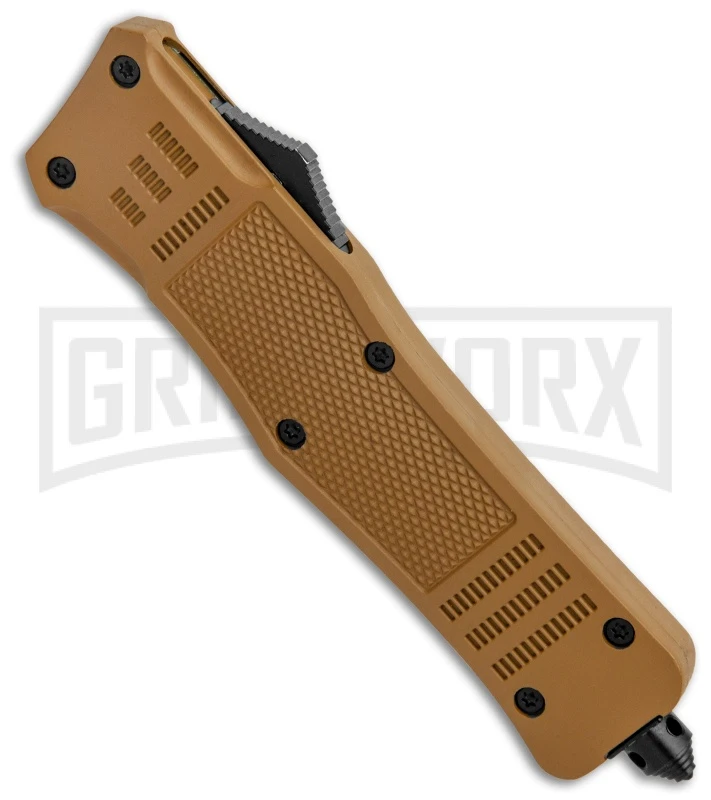 Atomic Defender Large OTF Automatic Knife Sand Brown - Brown Two Tone Drop Point 5 Atomic Defender Large OTF Automatic Knife Sand Brown - Brown Two Tone Drop Point - Image 3