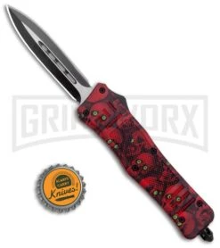 Atomic Defender Medium OTF Automatic Knife Red Skull - Two Tone Dagger -Kershaw Store Atomic Defender Medium OTF Auto Red Skull TT Dagger GX 33414 jr bottlecap large