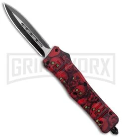 Atomic Defender Medium OTF Automatic Knife Red Skull - Two Tone Dagger