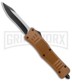 Atomic Defender Medium OTF Automatic Knife Sand Brown - Two Tone Recurve
