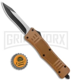 Atomic Defender Medium OTF Automatic Knife Sand Brown - Recurve Two Tone -Kershaw Store Atomic Defender Medium OTF Auto Sand Brown Recurve TT GX 37475 jr bottlecap large
