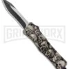 Atomic Defender Medium OTF Automatic Knife White Skull - Two Tone Recurve -Kershaw Store Atomic Defender Medium OTF Auto White Skull TT Recurve GX 37411 jr large