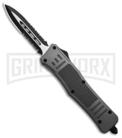 Atomic Defender Medium OTF Automatic Knife Gray - Two Tone Serrated Dagger