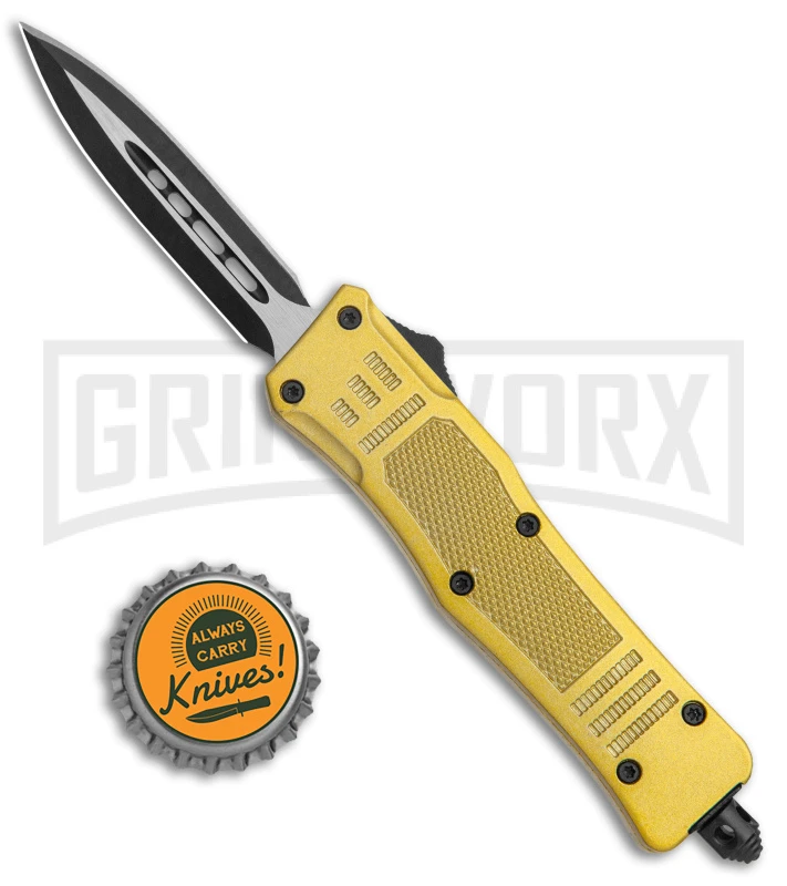 Atomic Defender Mini Gold OTF Automatic Dagger Knife - Two Tone Plain 7 Atomic Defender Mini Gold OTF Automatic Dagger Knife - Two Tone Plain - Image 5