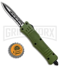 Atomic Defender Mini OTF Automatic Knife OD Green - Serr Black Dagger -Kershaw Store Atomic Mini Defender OD Green OTF Auto Black Dagger Serr GX 33490 jr bottlecap large