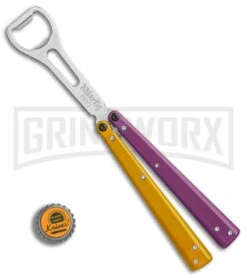 BB Barfly Pro Purple/Yellow Bottle Opener Butterlfy Trainer -Kershaw Store BB Barfly Pro Model Bottle Opener Butterfly Trainer Purple Yellow BHQ 87778 er bottlecap large