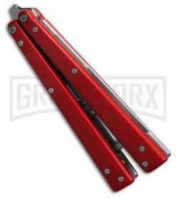 BB Barfly Pro V3 Red Bottle Opener Butterfly Trainer - Satin Plain 7 BB Barfly Pro V3 Red Bottle Opener Butterfly Trainer - Satin Plain -Kershaw Store BB Barfly Pro V3 Red Bottle Opener Butterlfy Trainer BHQ 87773 td side large