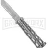 Bear & Son Knives 114A Large Silver Balisong Butterfly Knife - Blasted Tanto 1 Bear & Son Knives 114A Large Silver Balisong Butterfly Knife - Blasted Tanto -Kershaw Store Bear Butterfly Tanto Large Silver Vein BB BHQ 0663 jr large
