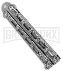 Bear & Son Knives 114A Large Silver Balisong Butterfly Knife - Blasted Tanto -Kershaw Store Bear Butterfly Tanto Large Silver Vein BB BHQ 0663 jr spine large