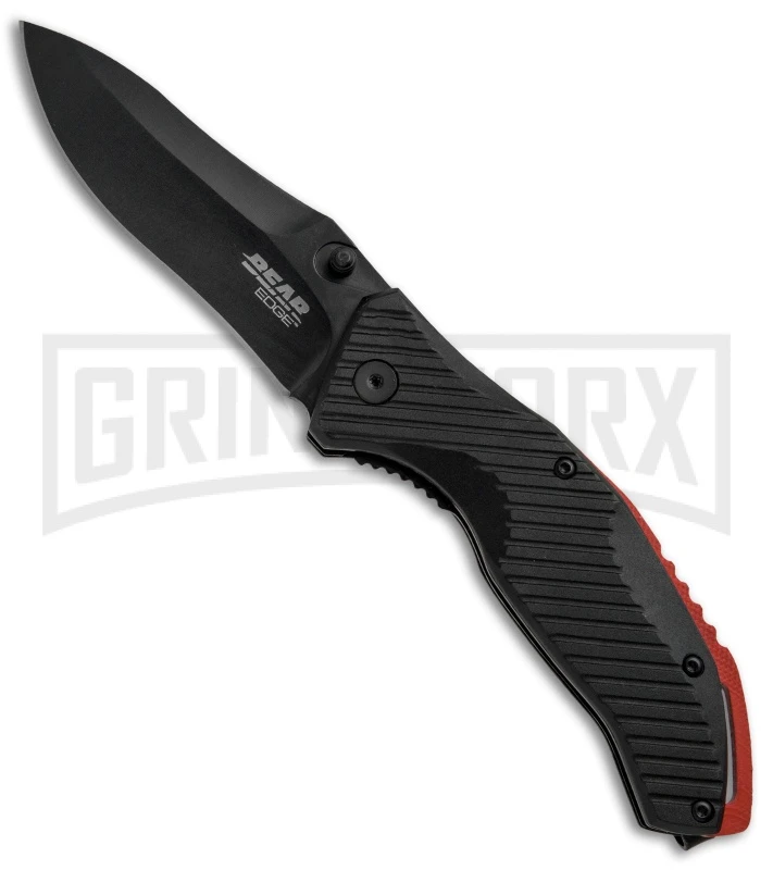 Bear Edge Black W/ Red Backspacer Spring Assisted Knife - Black Plain 3 Bear Edge Black W/ Red Backspacer Spring Assisted Knife - Black Plain