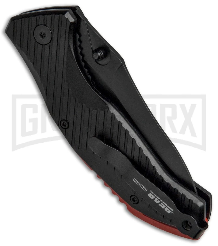 Bear Edge Black W/ Red Backspacer Spring Assisted Knife - Black Plain 5 Bear Edge Black W/ Red Backspacer Spring Assisted Knife - Black Plain - Image 3