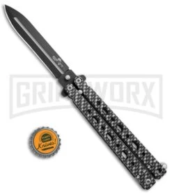 Bear OPS Bear Song V Sim Carbon Fiber Balisong Butterfly Knife - Black Plain -Kershaw Store Bear OPS Bear Song 500 Butterfly Sim Carbon Fiber Black BHQ 35746 jr bottlecap large