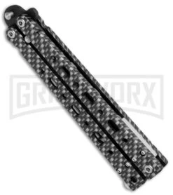 Bear OPS Bear Song V Sim Carbon Fiber Balisong Butterfly Knife - Black Plain -Kershaw Store Bear OPS Bear Song 500 Butterfly Sim Carbon Fiber Black BHQ 35746 jr side large