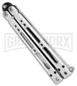 Bear OPS Bear Song IV Silver Balisong Butterfly Knife W/Trainer - Black Plain -Kershaw Store Bear OPS Bear Song IV Butterfly Aluminum with Trainer Black B 400 B TR BHQ 74868 jr spine large