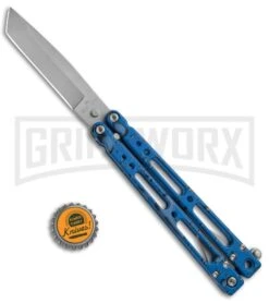 Bear OPS Bear Song IV Blue Raindrop Balisong Butterfly Knife - Tanto Bead Blast -Kershaw Store Bear OPS Bear Song IV Tanto Butterfly Blue Raindrop BB B 410 AIBD AP 35035 BHQ 67848 jr bottlecap 2 large