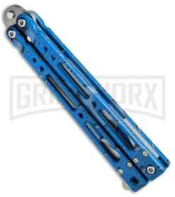 Bear OPS Bear Song IV Blue Raindrop Balisong Butterfly Knife - Tanto Bead Blast -Kershaw Store Bear OPS Bear Song IV Tanto Butterfly Blue Raindrop BB B 410 AIBD AP 35035 BHQ 67848 jr side 2 large