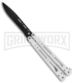 Bear OPS Bear Song IV Arctic White Balisong Butterfly Knife W/Trainer - Black -Kershaw Store Bear Ops Bear Song IV Butterfly Arctic White Trainer Satin B 400 ALW B BHQ 79336 jr large